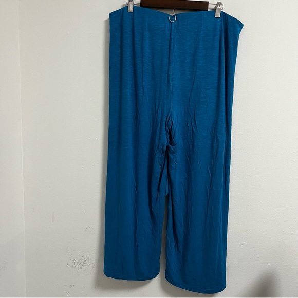 Whbm Wide Leg Crop Slub Knit Wrap Over Pants Ocean Tie Front Elastic Waist SZ XL - Picture 2 of 8